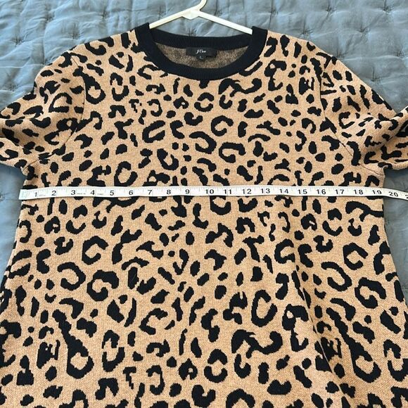 J. Crew Cotton Wool Blend Leopard Print Sweater Dress Size Large - Picture 7 of 8